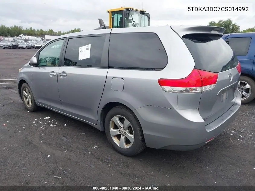 5TDKA3DC7CS014992 2012 Toyota Sienna Le 8 Passenger