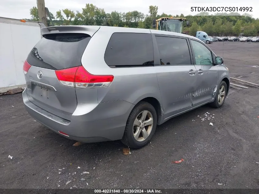 2012 Toyota Sienna Le 8 Passenger VIN: 5TDKA3DC7CS014992 Lot: 40231840