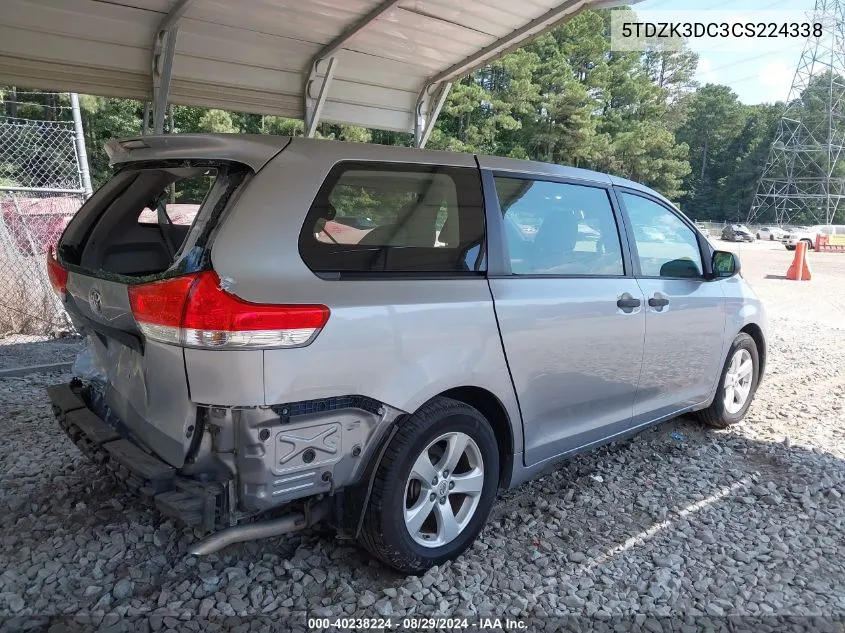 5TDZK3DC3CS224338 2012 Toyota Sienna Base V6 7 Passenger