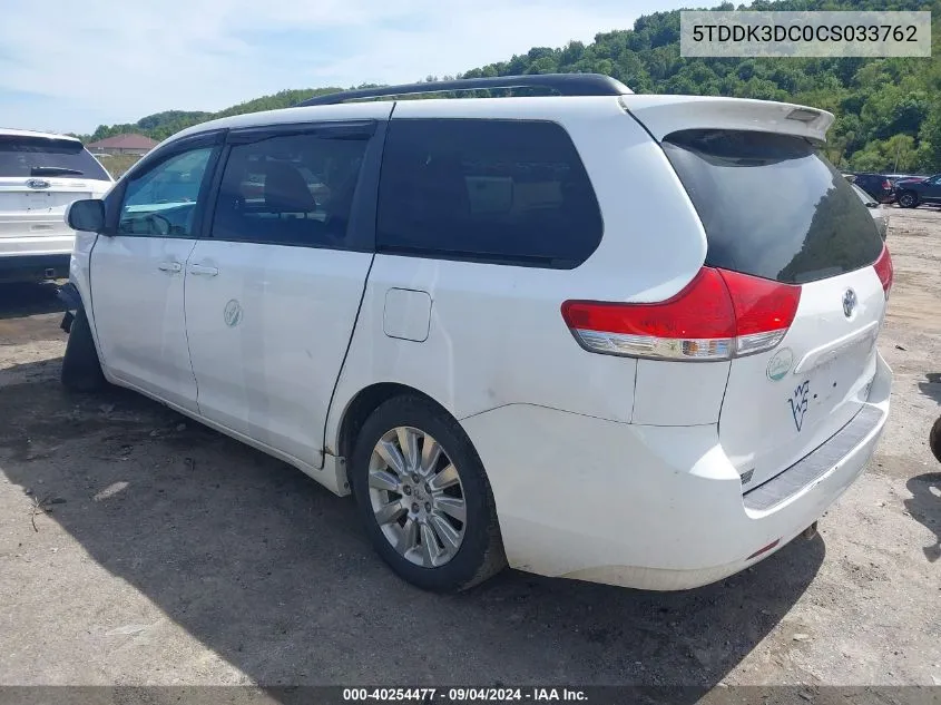 2012 Toyota Sienna Xle 7 Passenger VIN: 5TDDK3DC0CS033762 Lot: 40254477