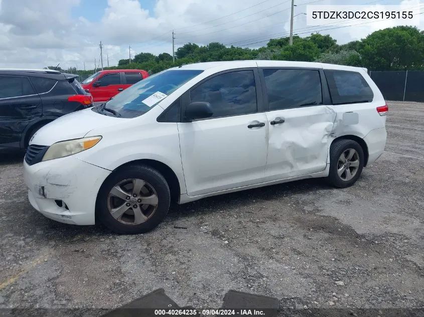 5TDZK3DC2CS195155 2012 Toyota Sienna Base V6 7 Passenger