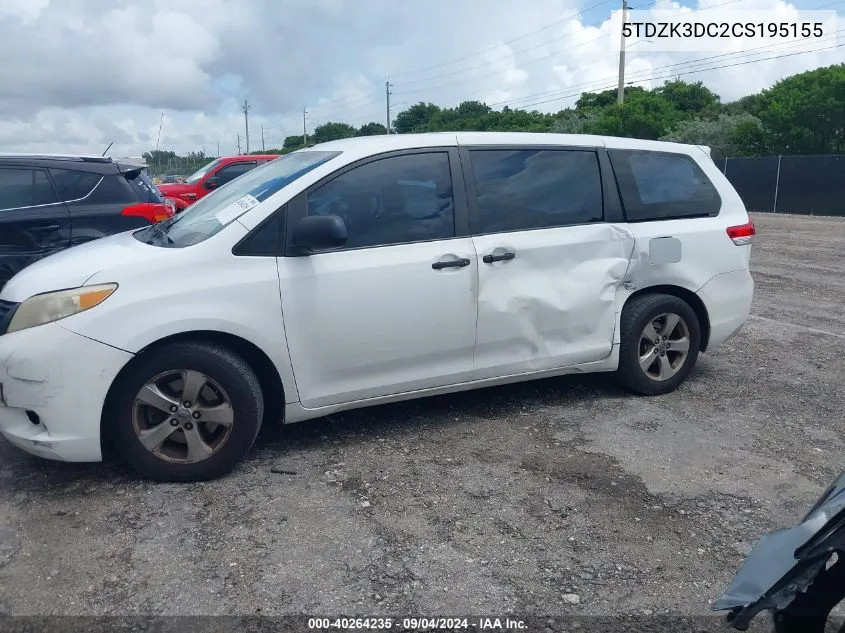 5TDZK3DC2CS195155 2012 Toyota Sienna Base V6 7 Passenger