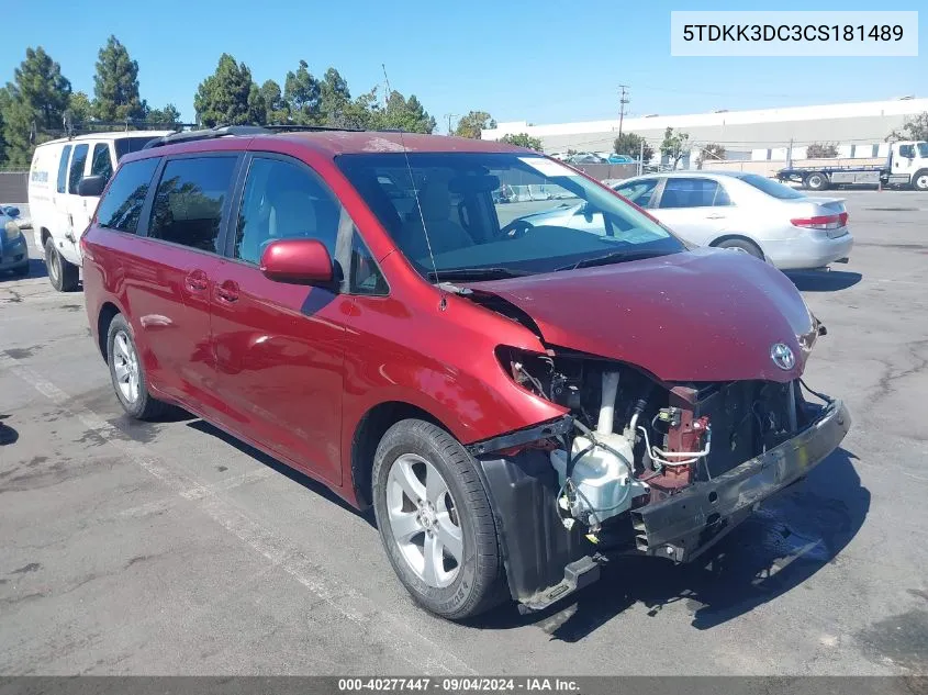 5TDKK3DC3CS181489 2012 Toyota Sienna Le V6 8 Passenger