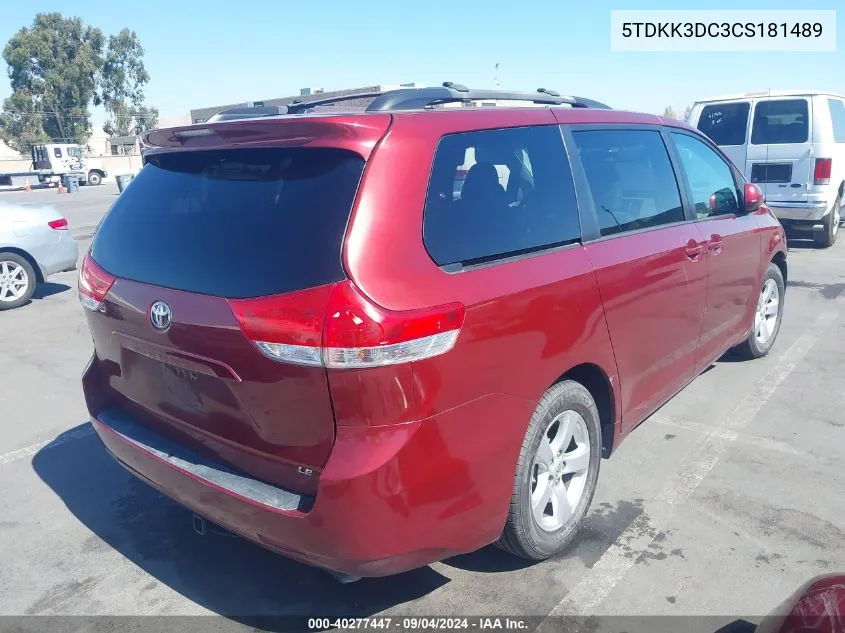 5TDKK3DC3CS181489 2012 Toyota Sienna Le V6 8 Passenger