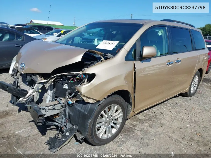 2012 Toyota Sienna Xle V6 8 Passenger VIN: 5TDYK3DC9CS237798 Lot: 40278758