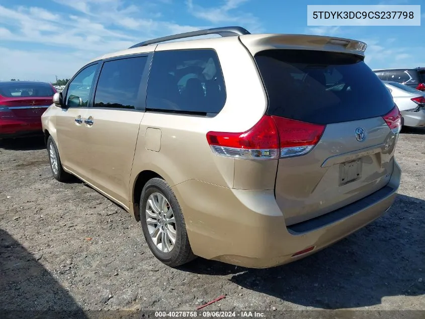 2012 Toyota Sienna Xle V6 8 Passenger VIN: 5TDYK3DC9CS237798 Lot: 40278758