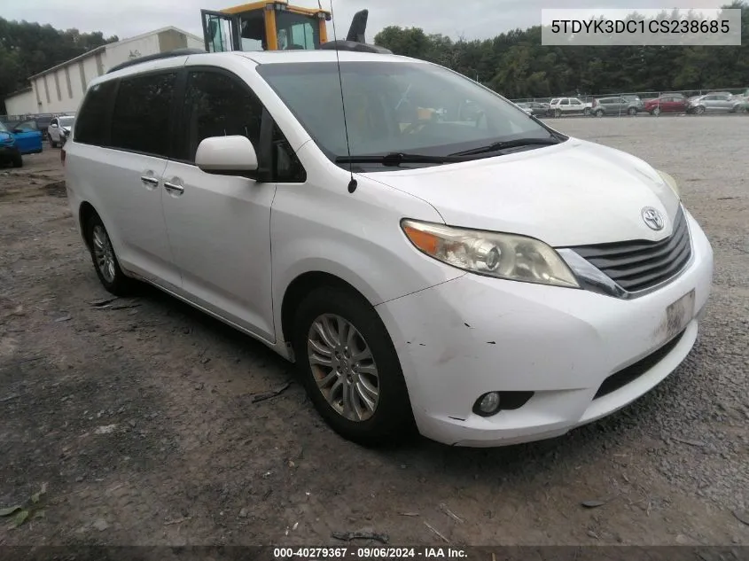 2012 Toyota Sienna Xle V6 8 Passenger VIN: 5TDYK3DC1CS238685 Lot: 40279367