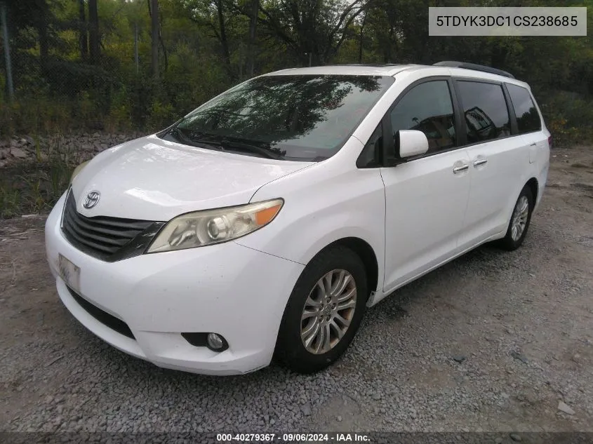 2012 Toyota Sienna Xle V6 8 Passenger VIN: 5TDYK3DC1CS238685 Lot: 40279367