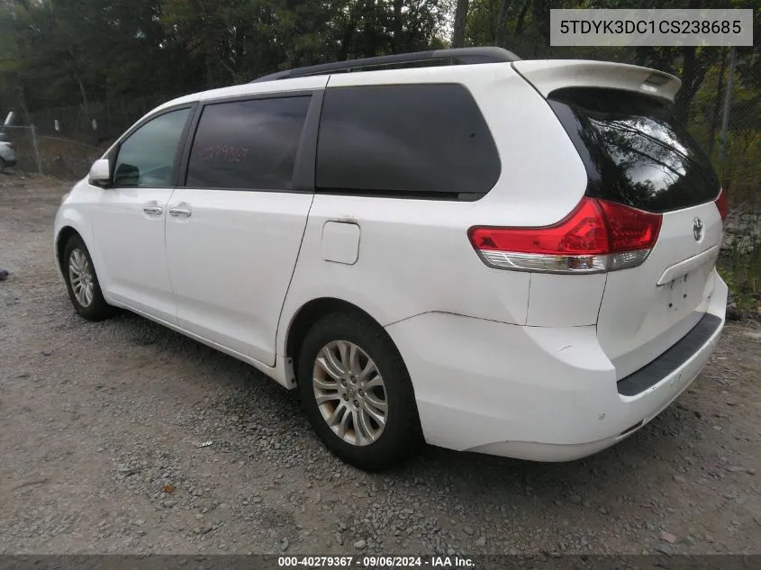 5TDYK3DC1CS238685 2012 Toyota Sienna Xle V6 8 Passenger