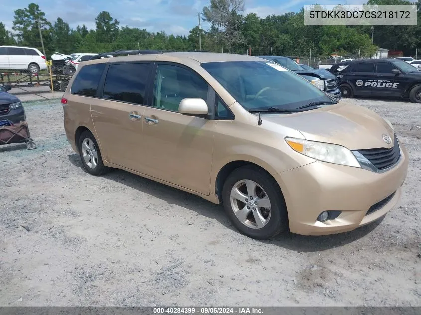 2012 Toyota Sienna Le V6 8 Passenger VIN: 5TDKK3DC7CS218172 Lot: 40284399