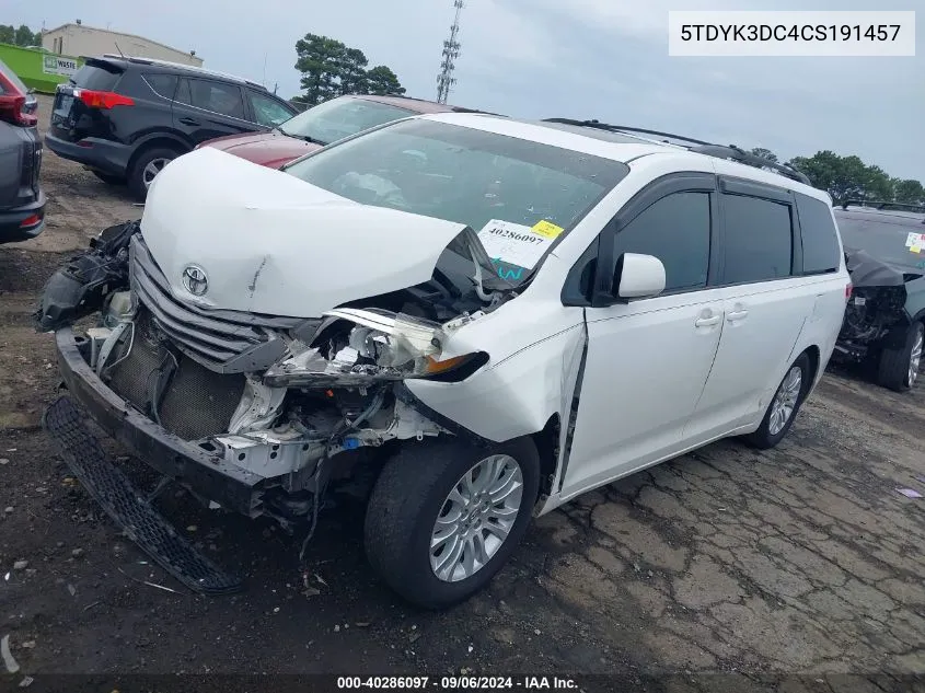 5TDYK3DC4CS191457 2012 Toyota Sienna Xle V6 8 Passenger