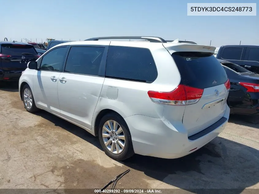 2012 Toyota Sienna Limited V6 7 Passenger VIN: 5TDYK3DC4CS248773 Lot: 40299292