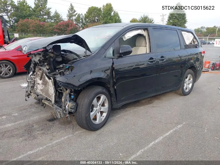 2012 Toyota Sienna Le VIN: 5TDKA3DC1CS015622 Lot: 40304133