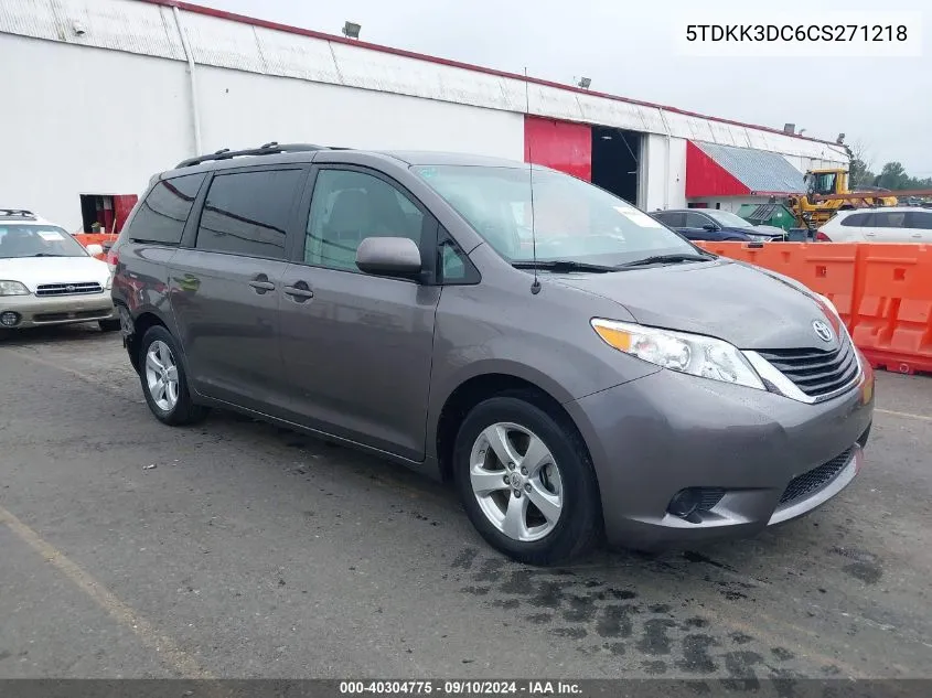 2012 Toyota Sienna Le V6 8 Passenger VIN: 5TDKK3DC6CS271218 Lot: 40304775