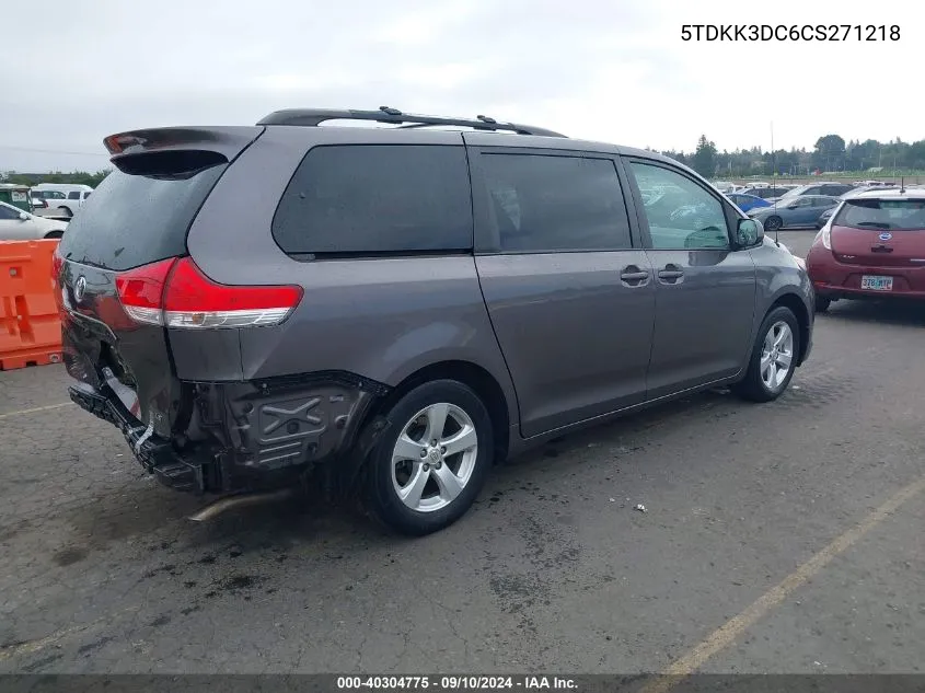 2012 Toyota Sienna Le V6 8 Passenger VIN: 5TDKK3DC6CS271218 Lot: 40304775