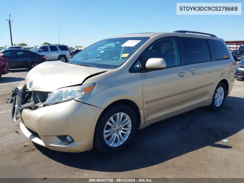 2012 Toyota Sienna Xle V6 8 Passenger VIN: 5TDYK3DC9CS278688 Lot: 40347758