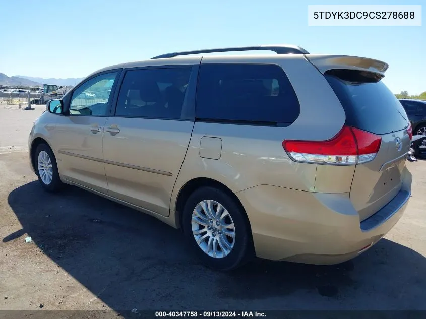 2012 Toyota Sienna Xle V6 8 Passenger VIN: 5TDYK3DC9CS278688 Lot: 40347758