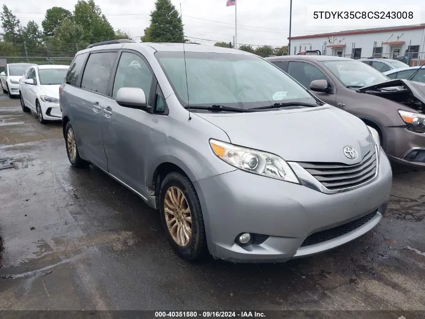 2012 Toyota Sienna VIN: 5TDYK35C8CS243008 Lot: 40351580