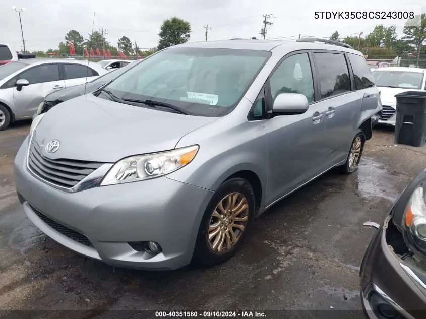 2012 Toyota Sienna VIN: 5TDYK35C8CS243008 Lot: 40351580