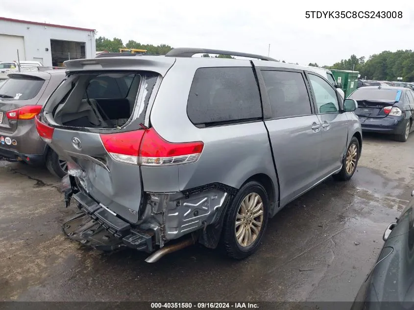 2012 Toyota Sienna VIN: 5TDYK35C8CS243008 Lot: 40351580