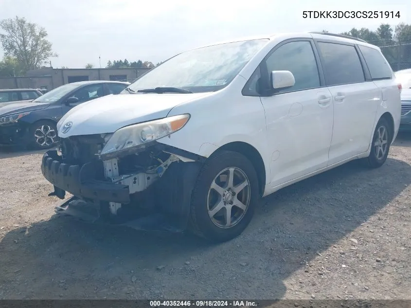 2012 Toyota Sienna Le VIN: 5TDKK3DC3CS251914 Lot: 40352446