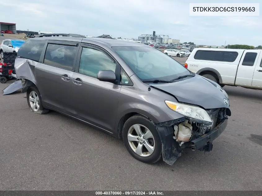 2012 Toyota Sienna Le V6 8 Passenger VIN: 5TDKK3DC6CS199663 Lot: 40370060