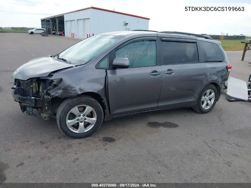 2012 Toyota Sienna Le V6 8 Passenger VIN: 5TDKK3DC6CS199663 Lot: 40370060