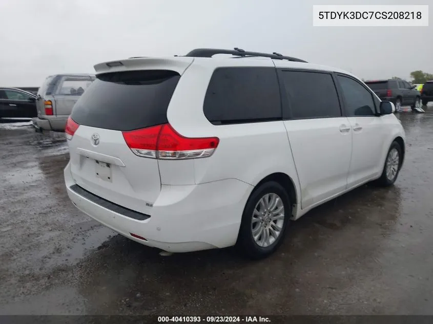 2012 Toyota Sienna Xle V6 8 Passenger VIN: 5TDYK3DC7CS208218 Lot: 40410393