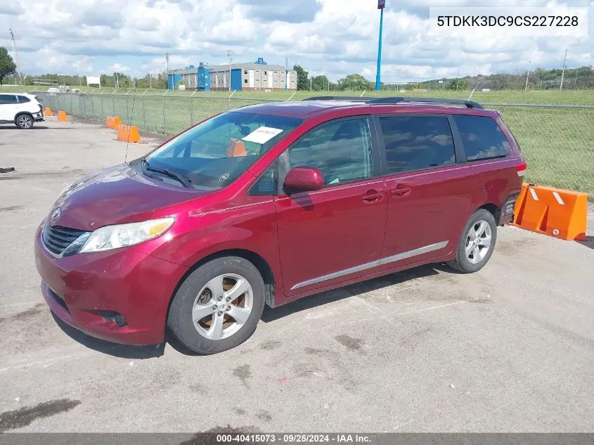 2012 Toyota Sienna Le V6 8 Passenger VIN: 5TDKK3DC9CS227228 Lot: 40415073