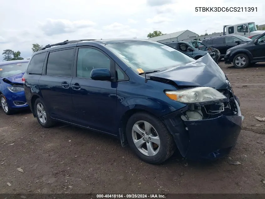 2012 Toyota Sienna Le V6 8 Passenger VIN: 5TBKK3DC6CS211391 Lot: 40418184