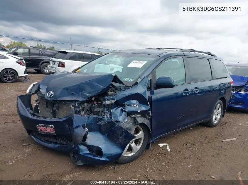 5TBKK3DC6CS211391 2012 Toyota Sienna Le V6 8 Passenger