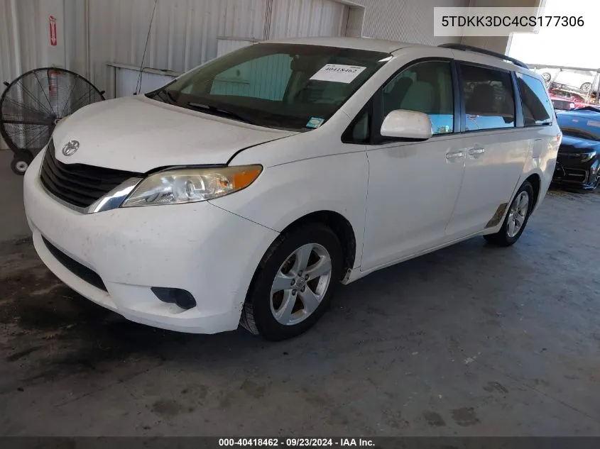 2012 Toyota Sienna Le V6 8 Passenger VIN: 5TDKK3DC4CS177306 Lot: 40418462