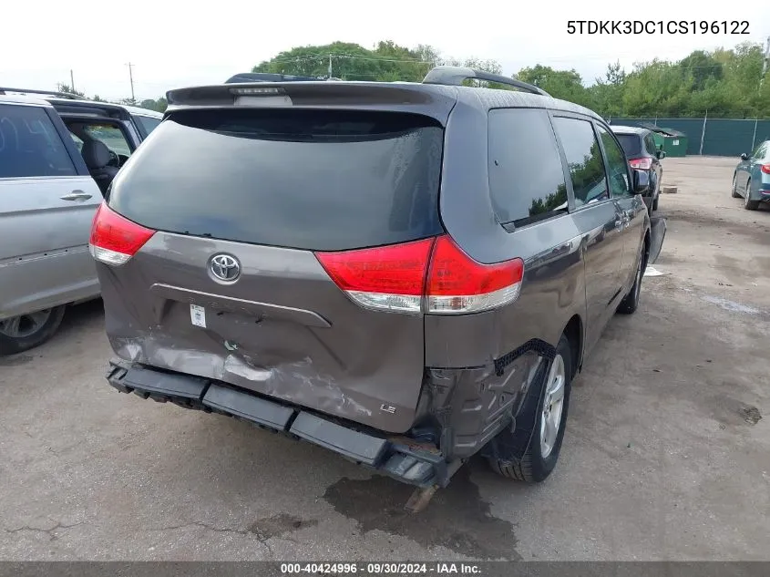 5TDKK3DC1CS196122 2012 Toyota Sienna Le V6 8 Passenger