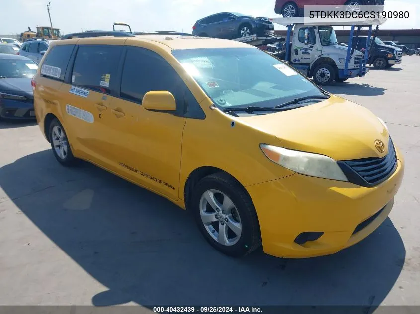 5TDKK3DC6CS190980 2012 Toyota Sienna Le V6 8 Passenger