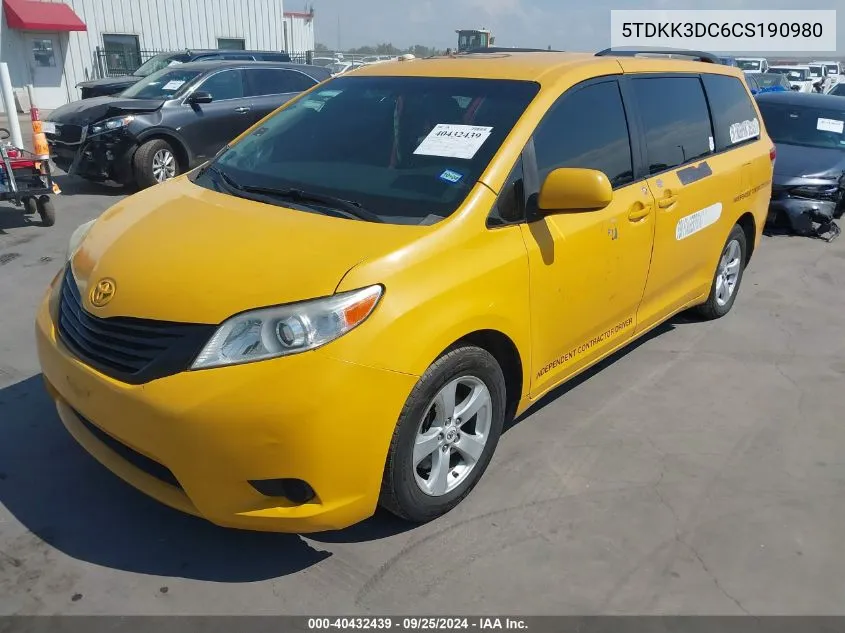 2012 Toyota Sienna Le V6 8 Passenger VIN: 5TDKK3DC6CS190980 Lot: 40432439