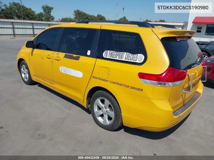 5TDKK3DC6CS190980 2012 Toyota Sienna Le V6 8 Passenger