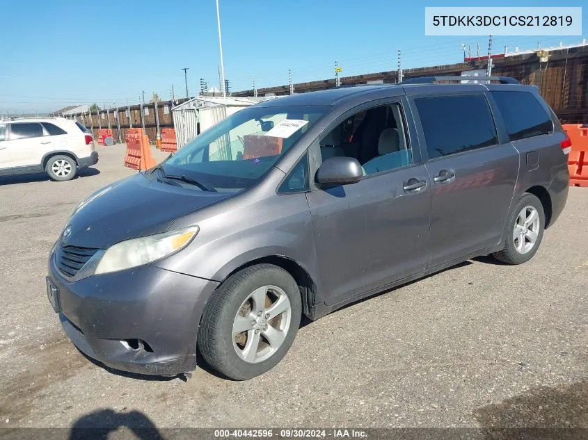 2012 Toyota Sienna Le V6 8 Passenger VIN: 5TDKK3DC1CS212819 Lot: 40442596