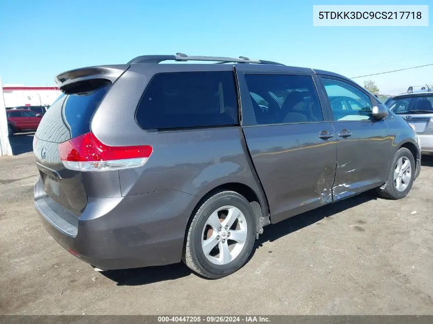 2012 Toyota Sienna Le V6 8 Passenger VIN: 5TDKK3DC9CS217718 Lot: 40447205