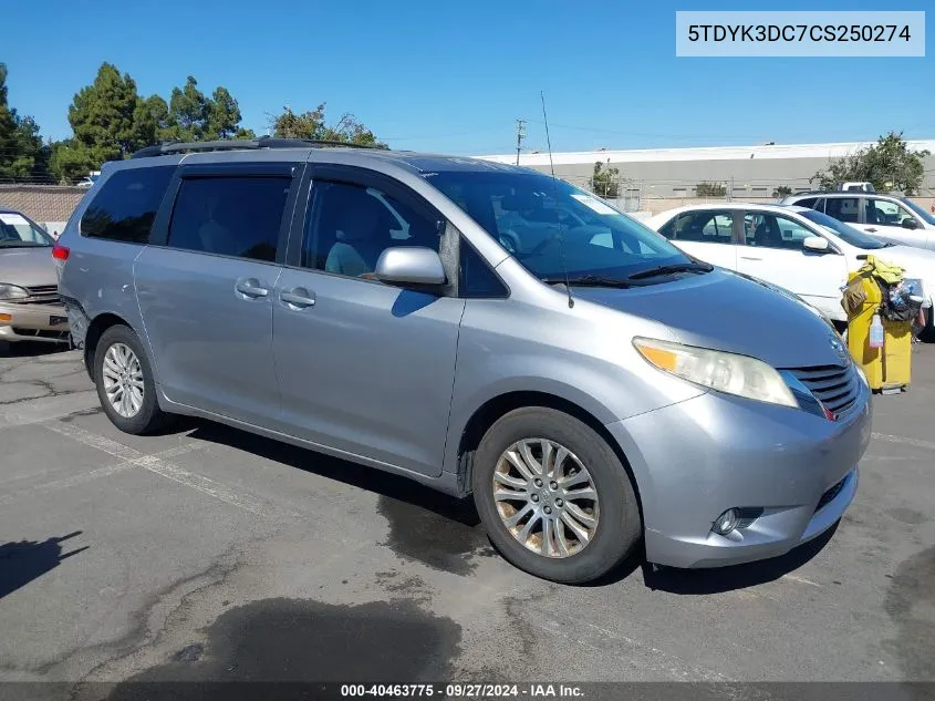 5TDYK3DC7CS250274 2012 Toyota Sienna Xle V6 8 Passenger