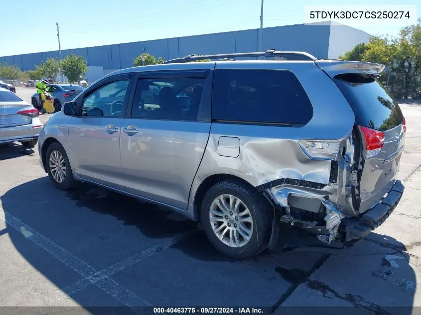 5TDYK3DC7CS250274 2012 Toyota Sienna Xle V6 8 Passenger