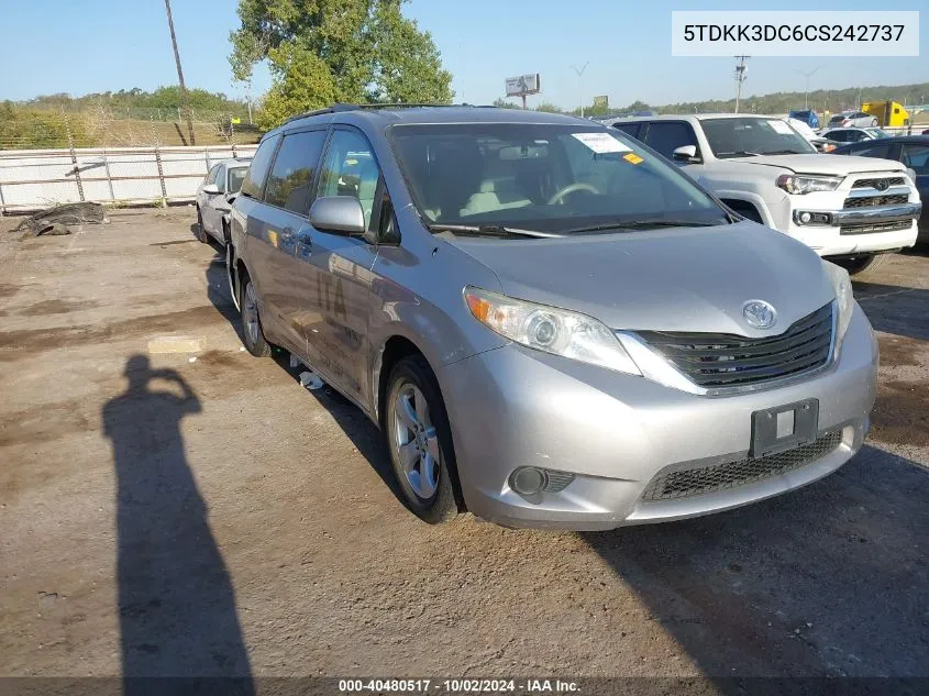 2012 Toyota Sienna Le V6 8 Passenger VIN: 5TDKK3DC6CS242737 Lot: 40480517