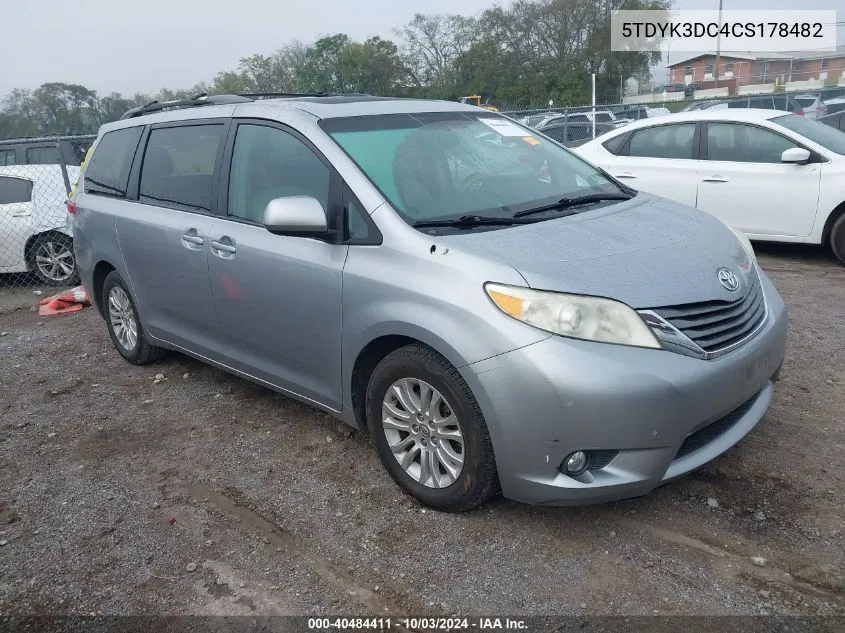 5TDYK3DC4CS178482 2012 Toyota Sienna Xle V6 8 Passenger