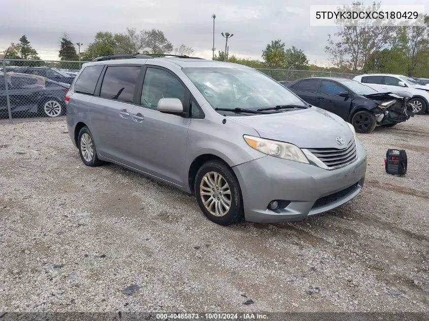 2012 Toyota Sienna Xle V6 8 Passenger VIN: 5TDYK3DCXCS180429 Lot: 40485873