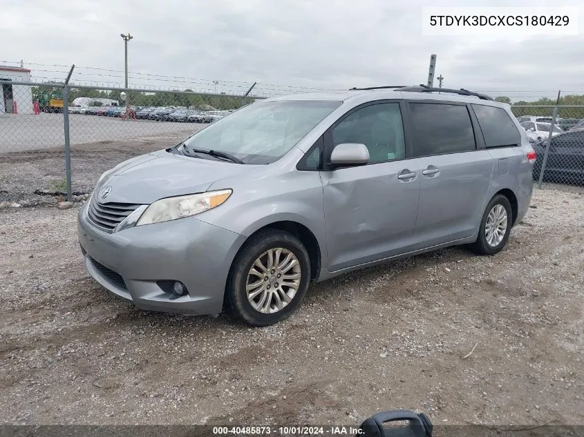 5TDYK3DCXCS180429 2012 Toyota Sienna Xle V6 8 Passenger