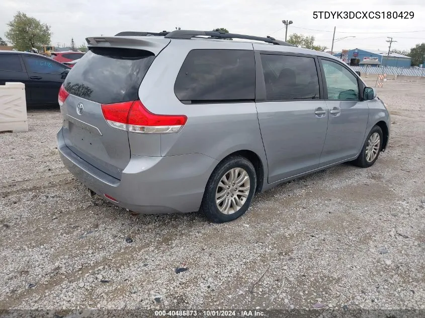 2012 Toyota Sienna Xle V6 8 Passenger VIN: 5TDYK3DCXCS180429 Lot: 40485873