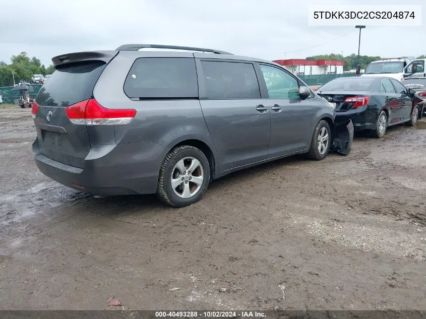 2012 Toyota Sienna Le V6 8 Passenger VIN: 5TDKK3DC2CS204874 Lot: 40493288