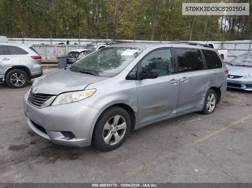 2012 Toyota Sienna Le V6 8 Passenger VIN: 5TDKK3DC3CS202504 Lot: 40515170