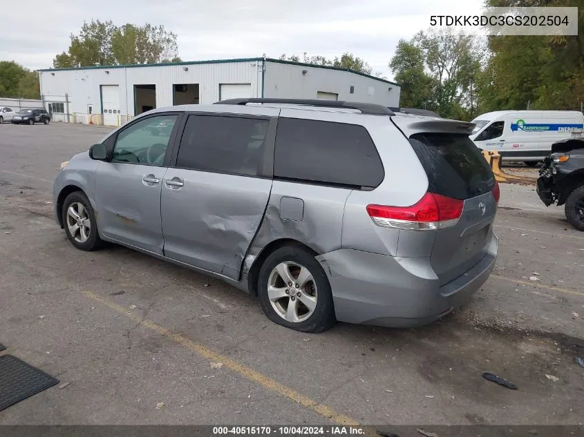 2012 Toyota Sienna Le V6 8 Passenger VIN: 5TDKK3DC3CS202504 Lot: 40515170