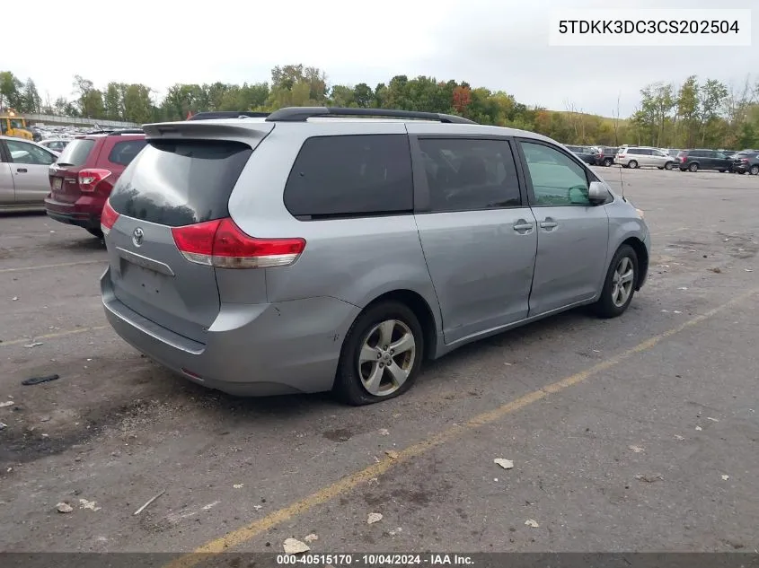 2012 Toyota Sienna Le V6 8 Passenger VIN: 5TDKK3DC3CS202504 Lot: 40515170