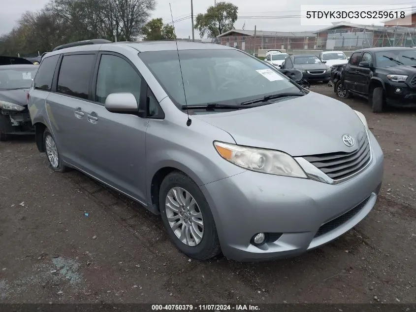 2012 Toyota Sienna Xle V6 8 Passenger VIN: 5TDYK3DC3CS259618 Lot: 40750379